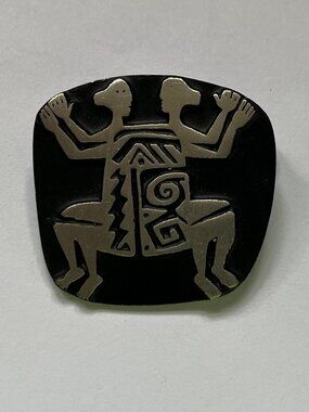 Vintage Pewter Uraban Fetishes Abstract Brooch Pin Tribal